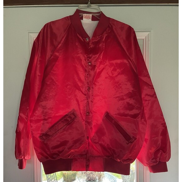 XL Vintage Red Satin Fully Lines Windbreaker - Picture 1 of 7